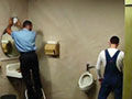 Gay threesome in the public WC