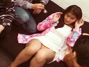 A beautiful Asian babe gets banged by some guys armed with dildos. porn videos