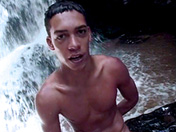 Hand ball under a waterfall