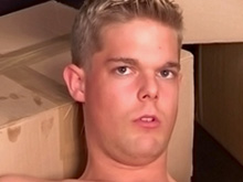Blond solitary twink cumming on the floor