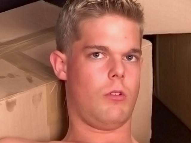 Blond solitary twink cumming on the floor